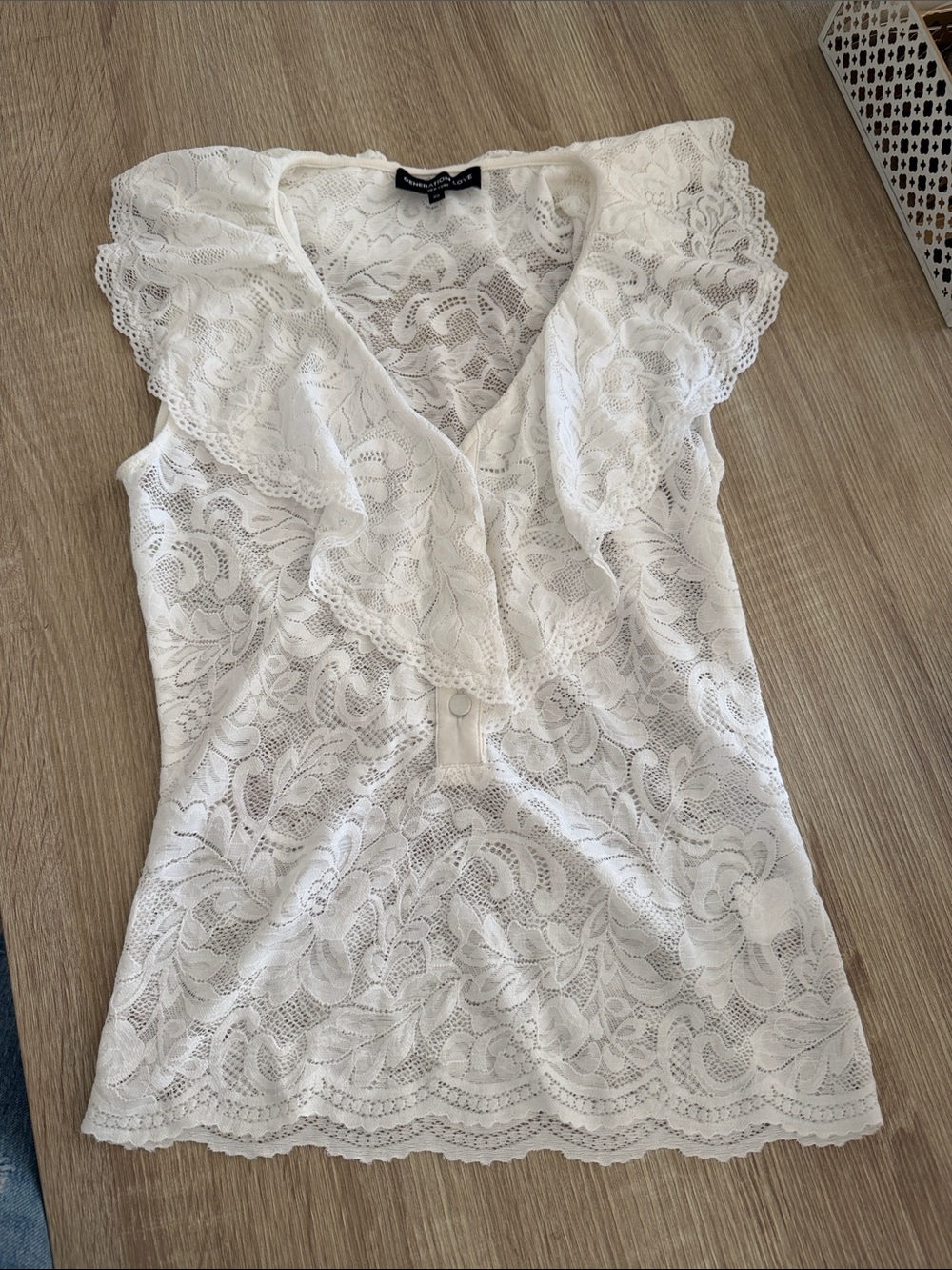 Generation Love Lace Ruffle V-Neck Tank Top - White